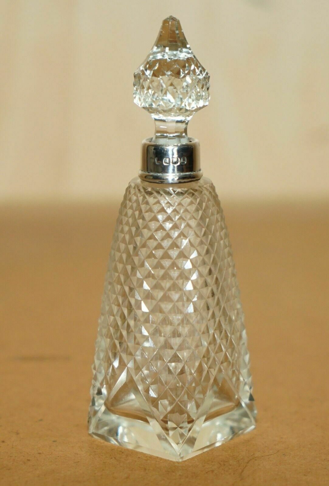 Antique Sterling Silver Perfume Bottle In Cut Glass Crystal Lovely Craftsmanship