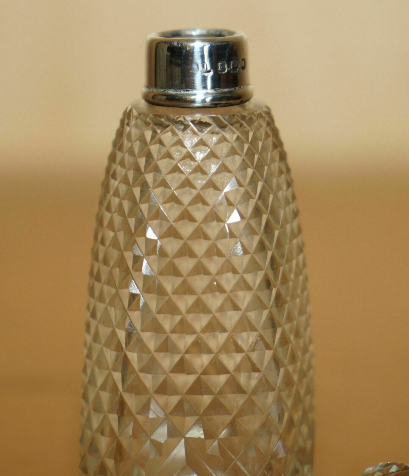 photo for sale Antique Sterling Silver Perfume Bottle In Cut Glass Crystal Lovely Craftsmanship