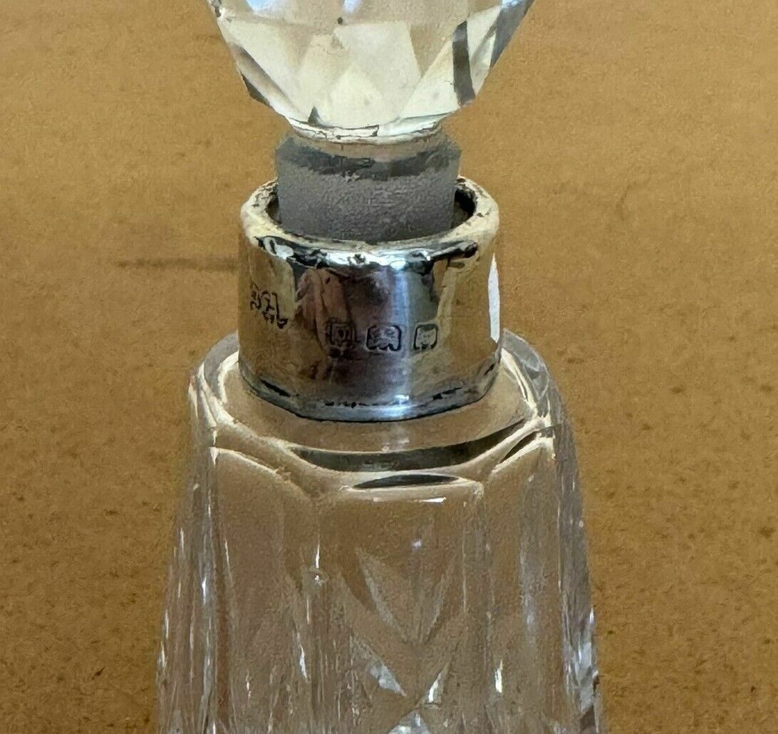 photo furniture Minature 1929 Antique Perfume Bottle Flask Cut Glass Crystal Sterling Silver
