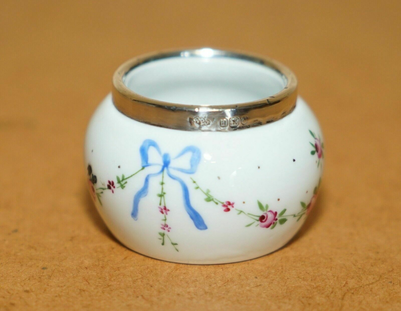 Minature Robert Pringle Antique Porcelain Trinket Pot With Sterling Silver Trim photo furniture