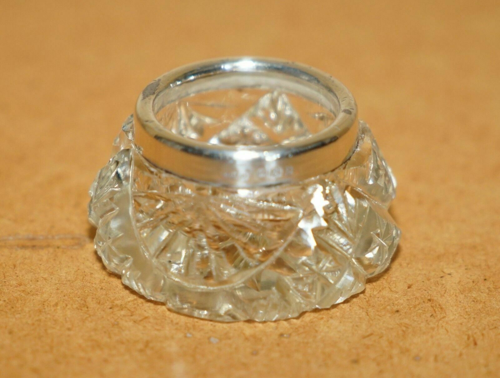 Henry Perkins & Sons Antique Cut Glass Crystal Trinket Pot Sterling Silver Trim photo furniture