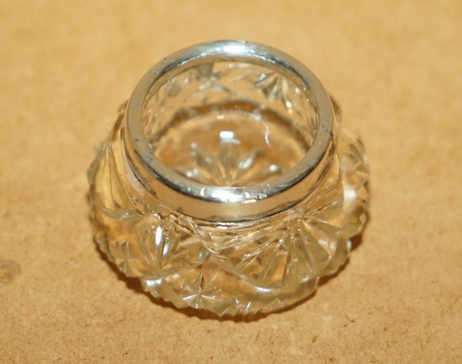 Henry Perkins & Sons Antique Cut Glass Crystal Trinket Pot Sterling Silver Trim photo Home Decor