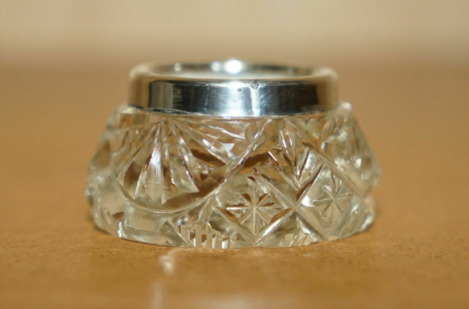 Henry Perkins & Sons Antique Cut Glass Crystal Trinket Pot Sterling Silver Trim photo 195.0