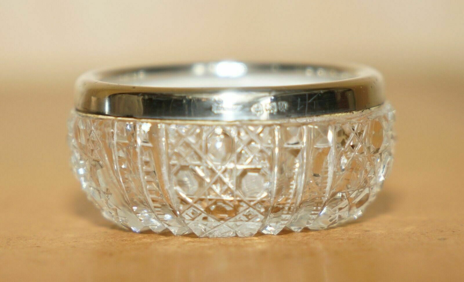 Pair Of Miller Brothers Antique Cut Glass Crystal Trinket Pot Sterling Silver photo 400.0