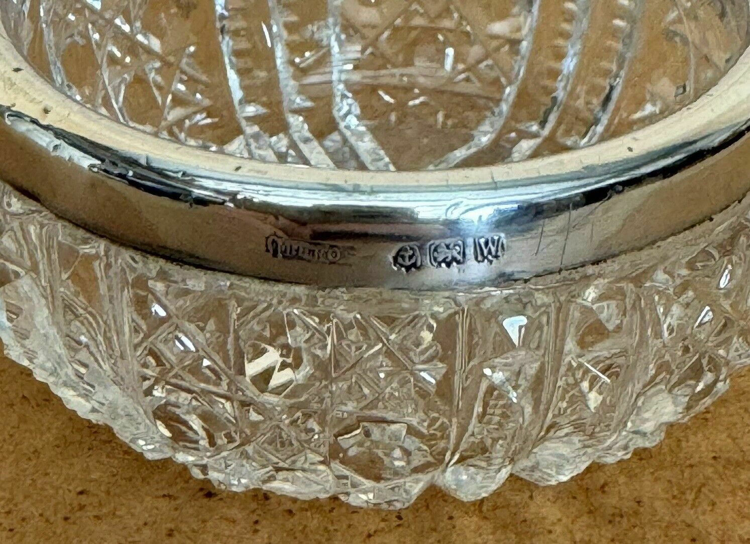 400.0 Pair Of Miller Brothers Antique Cut Glass Crystal Trinket Pot Sterling Silver photo