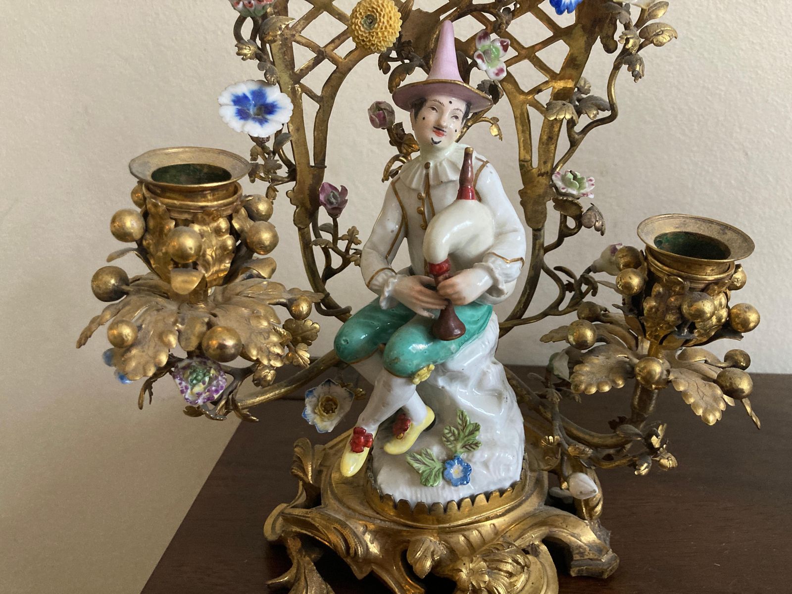 Meissen Pair Of Musicians Seated In Ormolu Candelabra photo for sale
