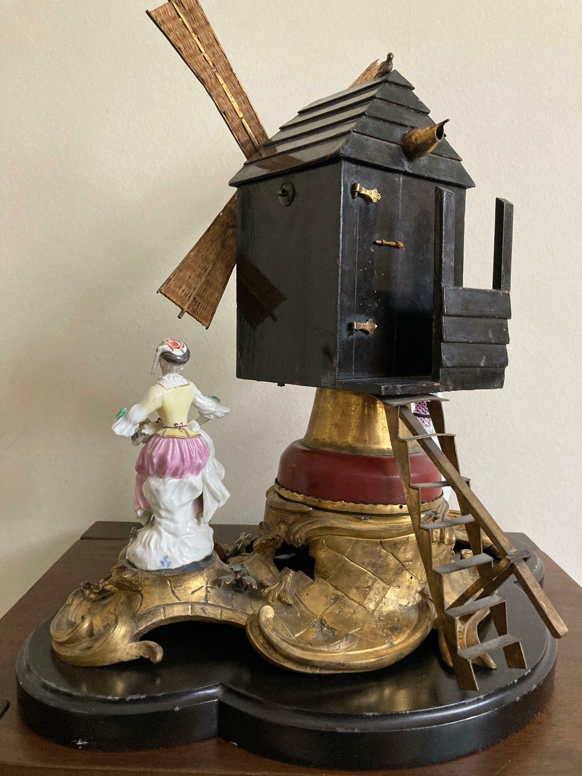 Ormolu Windmill With Meissen Harlequin And Columbine photo vintage
