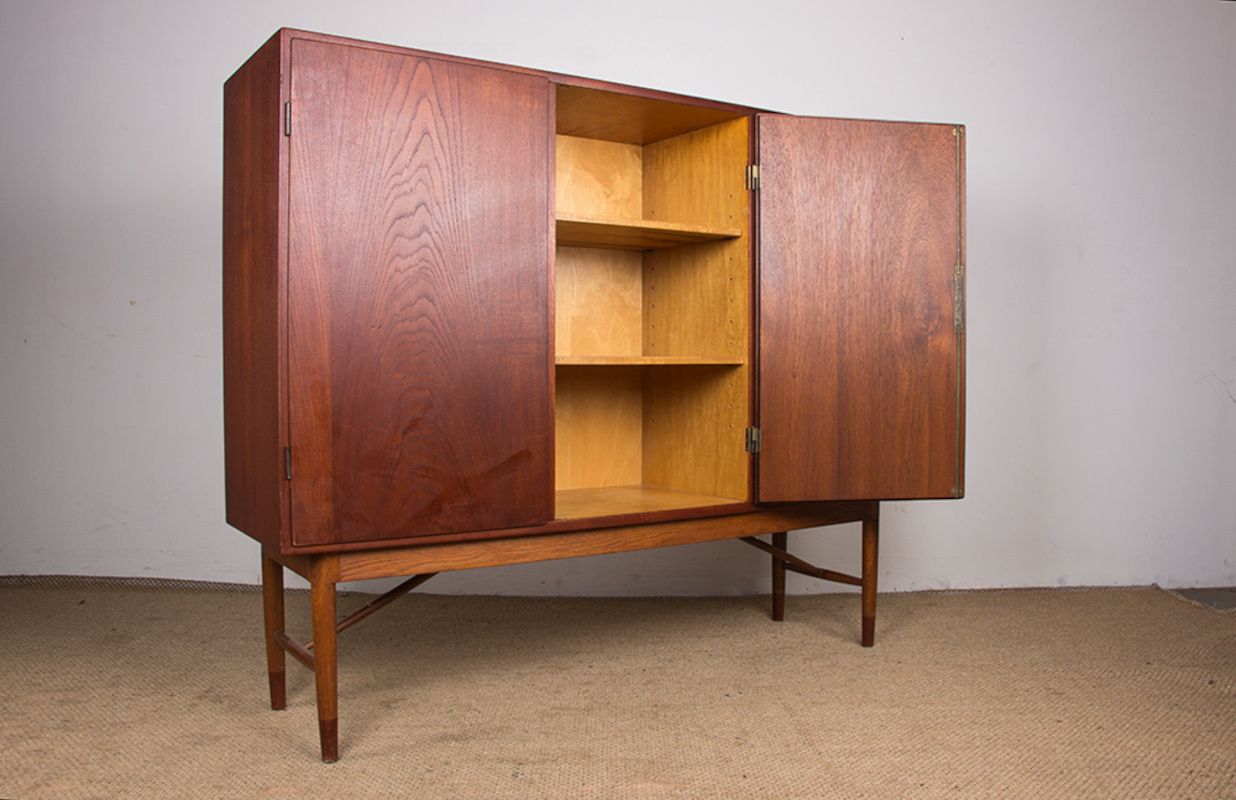 High Sideboard, Danish Highboard In Teak And Oak By Kurt Ostervig For Randers Mobelfabrik 1960. photo vintage