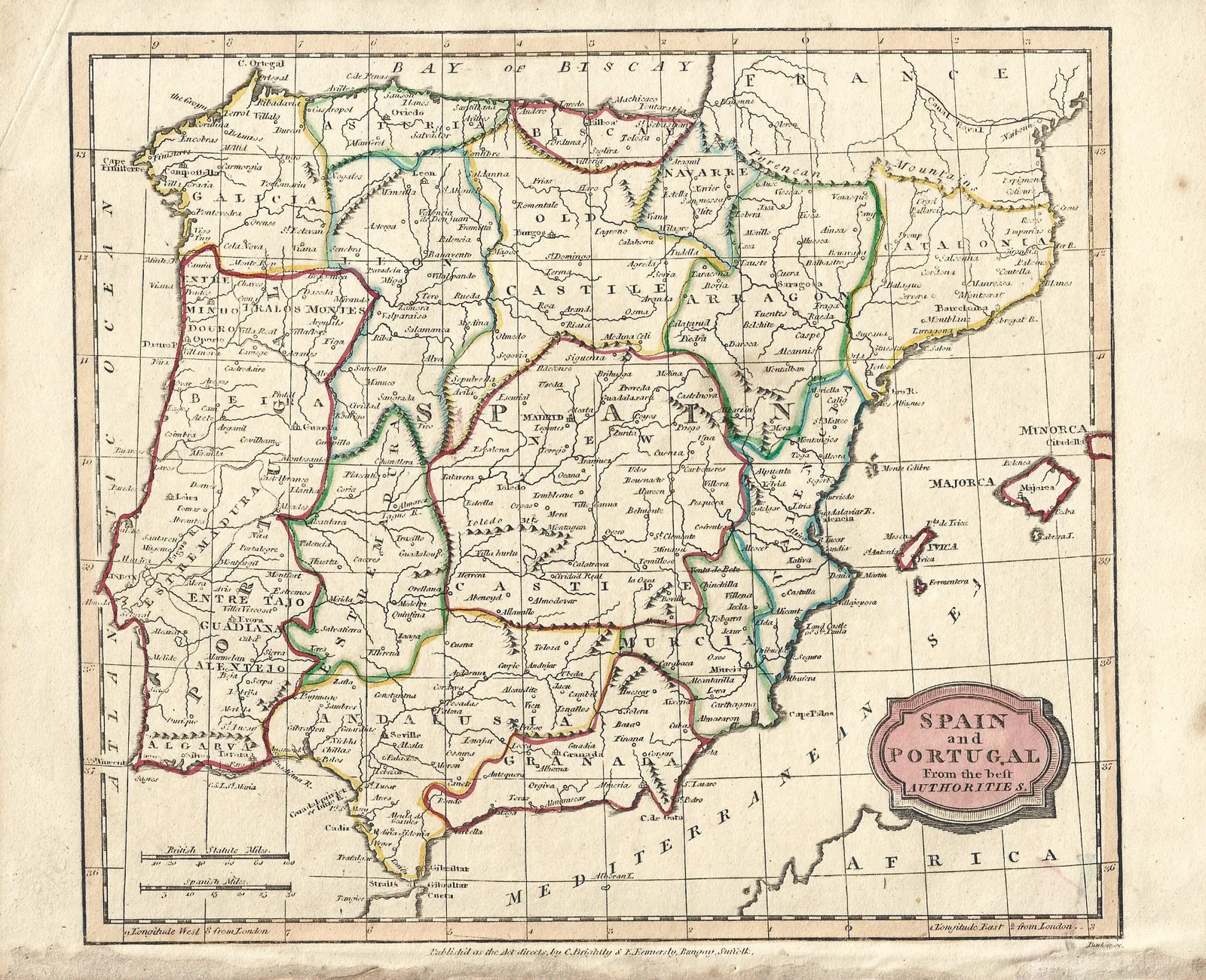 Antique Map Of Spain And Portugal By James Barlow, 1809