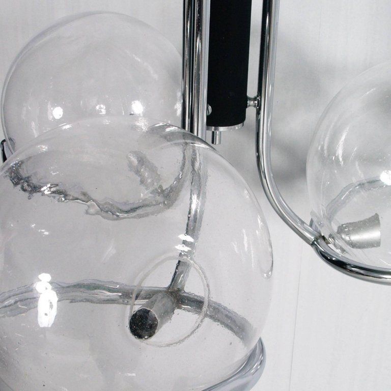 1970s Mazzega Murano Glass Pendant Chandelier, 3 Lights And Chromed Black Steel photo 4340.0