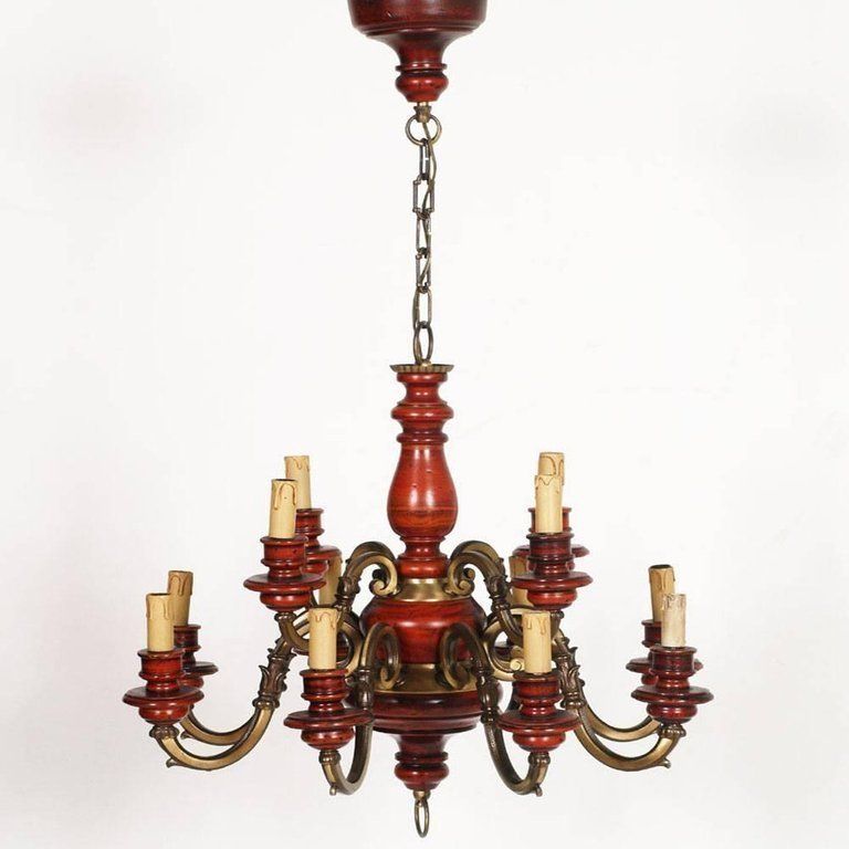 Florence Renaissance Chandelier With Twelve Lights, Bronze, Red Lacquered Wood photo furniture