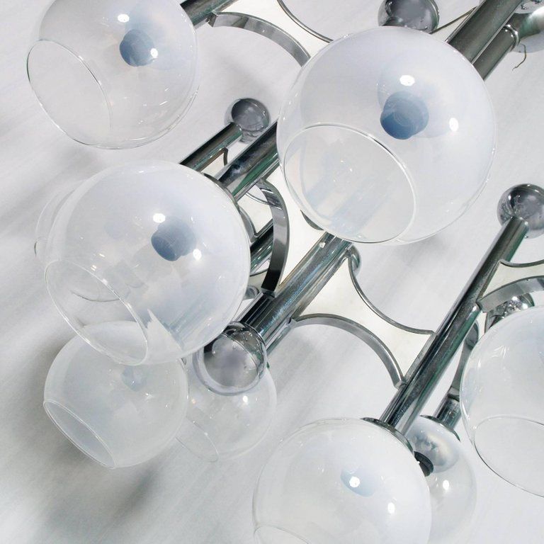Large Sculptural Pendant Chandelier By Gaetano Sciolari 1970s In Chromed Steel photo for sale