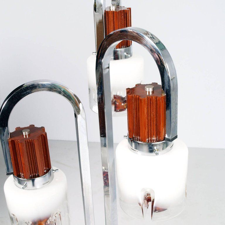 1970s Three Light Floor Lamp Chromed Steel Murano Glass, Carlo Nason For Mazzega photo furniture