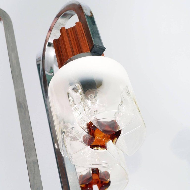 1970s Three Light Floor Lamp Chromed Steel Murano Glass, Carlo Nason For Mazzega photo Lighting