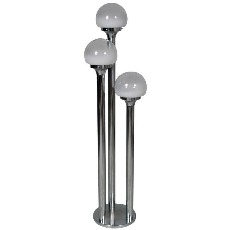 Mid Century Carlo Nason Style Floor Lamp, Glass And Chrome, Mazzega Murano Glass