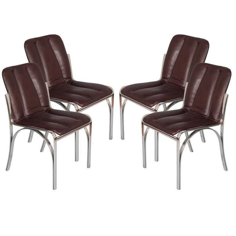 Italian 1970s Chairs Chromed Steel And Soft Leather By Rinaldi Mario Manner