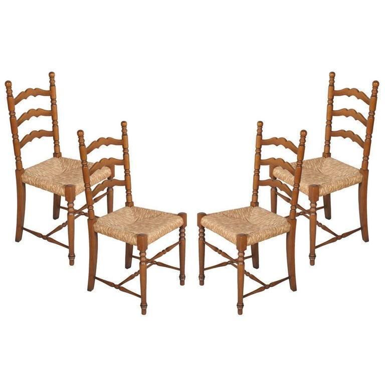 Mid Century Modern Chiavari Four Renaissance Florence Chairs Straw Seat In Walnut
