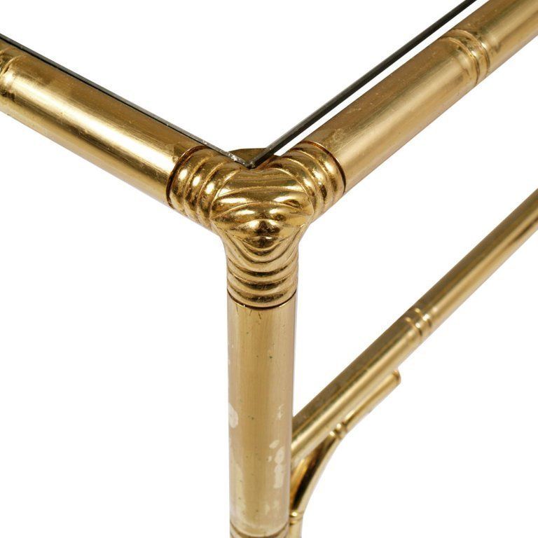Italian Midcentury Coffee Tables, Faux Bamboo In Gilt Metal, Smoked Glass Top photo furniture