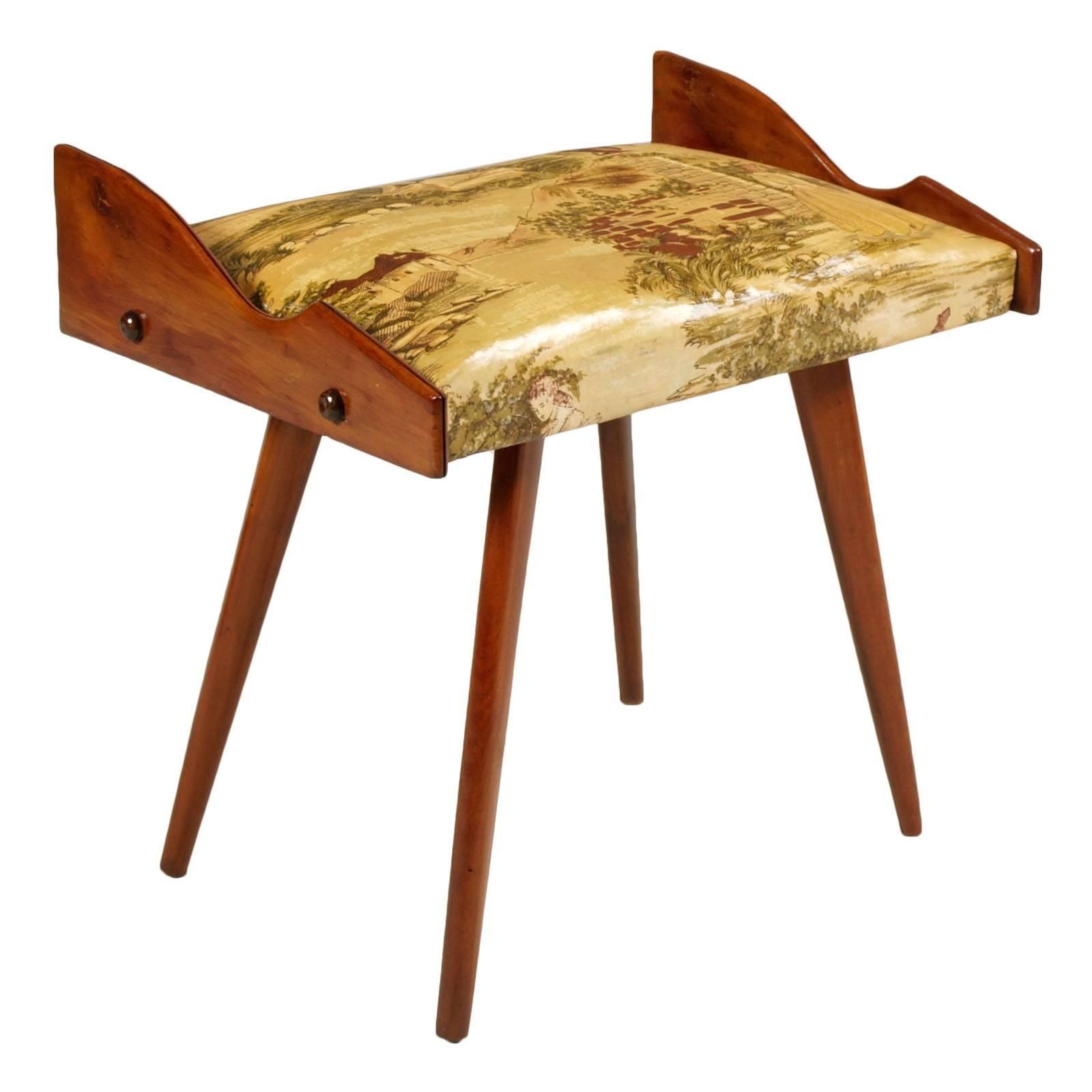 Pair Of Stools, Walnut, Plasticized And Printed Fabric By Ico Parisi photo furniture
