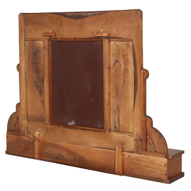 Art Nouveau Wall Mirror In Hand Carved Blond Walnut With Shelf And Two Drawers photo Home Decor