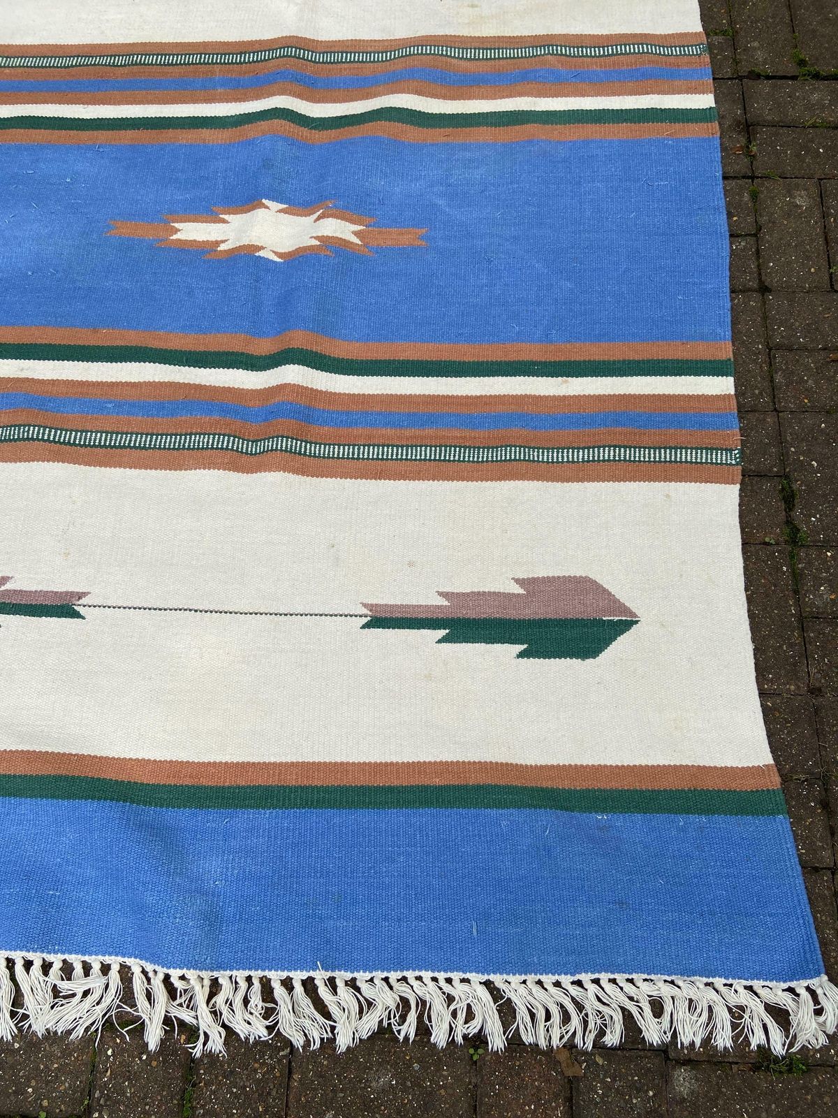 photo for sale Vibrant Vintage Kilim Rug   80" X 60" (203cm X 152cm)   Blues, Browns, Creams