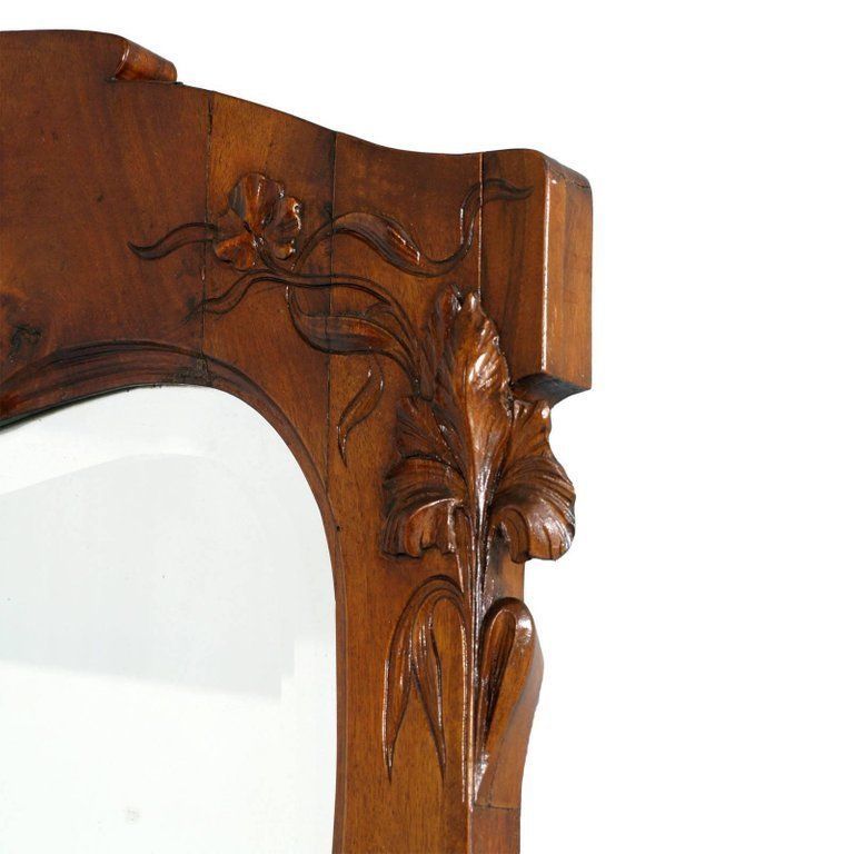 Early 20th Century Mirror Art Nouveau By Testolini & Salviati, Carved Walnut photo for sale