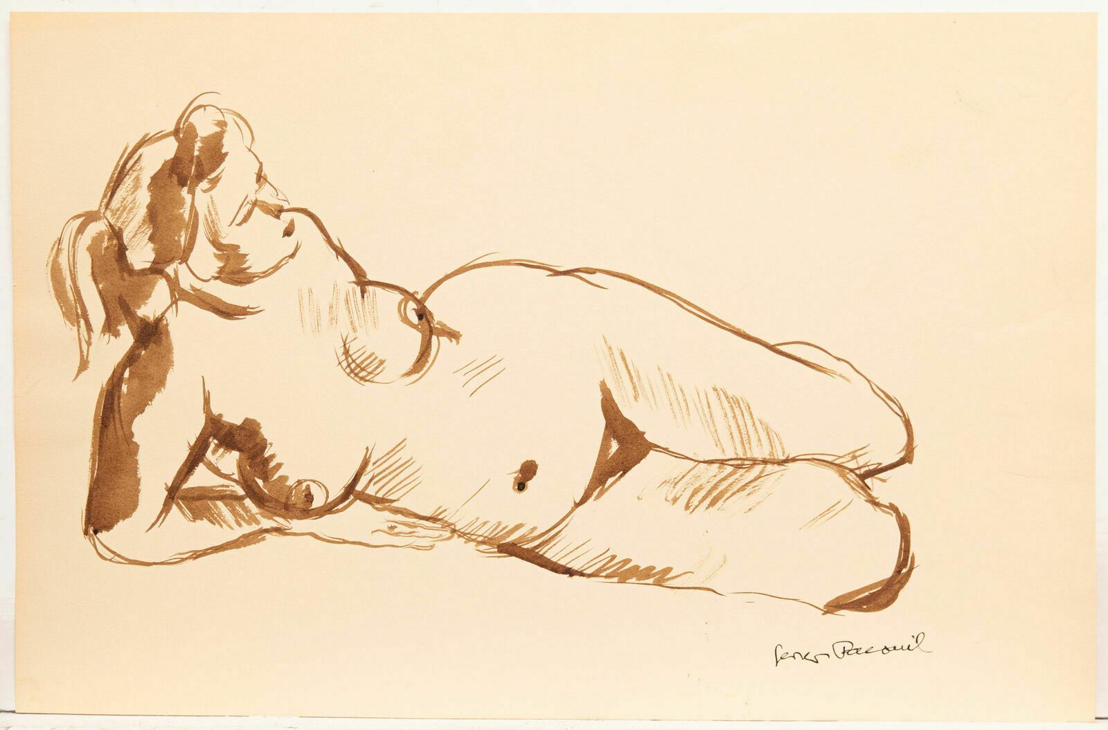 Georges Pacouil (1903 1996) Mid 20th Century India Ink, Reclining Nude III photo furniture