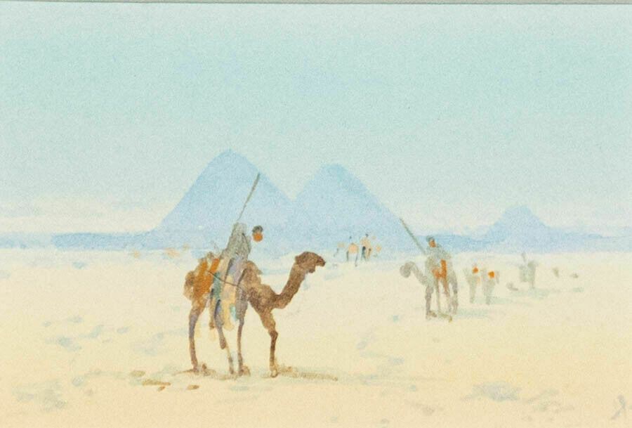 Miniature Mid 20th Century Watercolour Pyramids Of Giza photo furniture