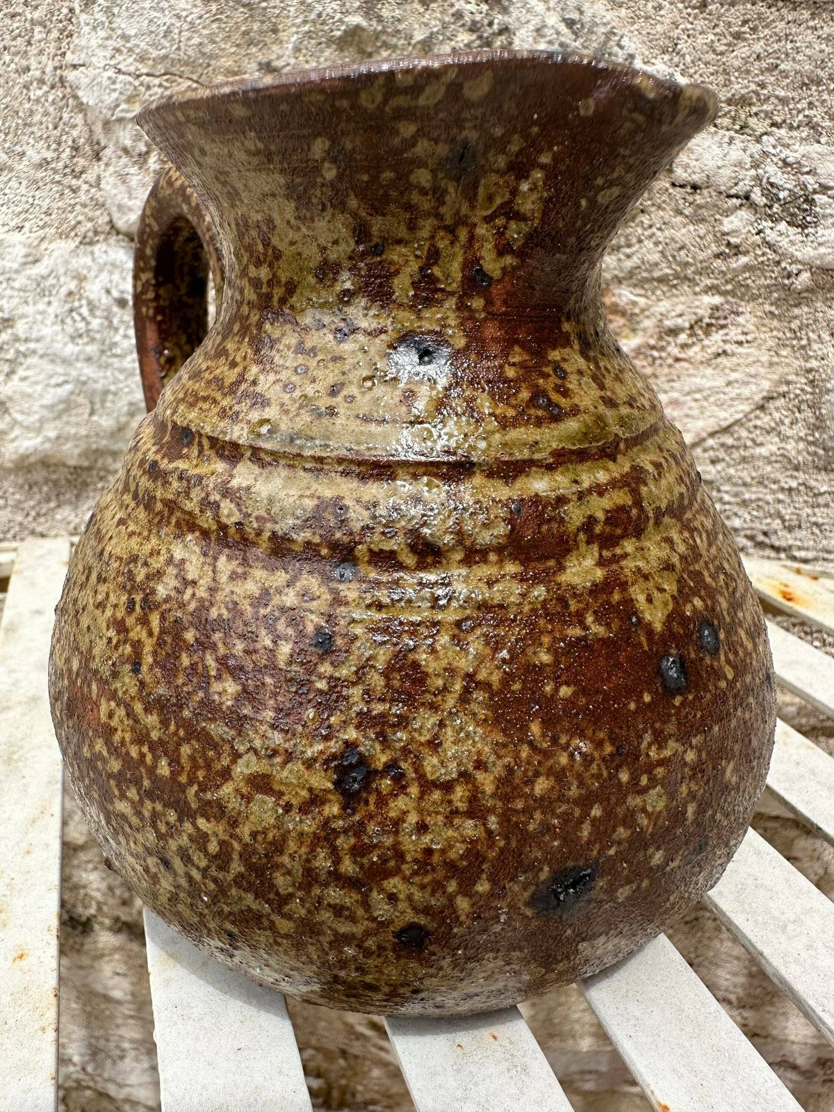 French Stoneware Pottery Pitcher, 1960's Ceramic Pot Vase Laborne Signed F.Baudat photo Home Decor