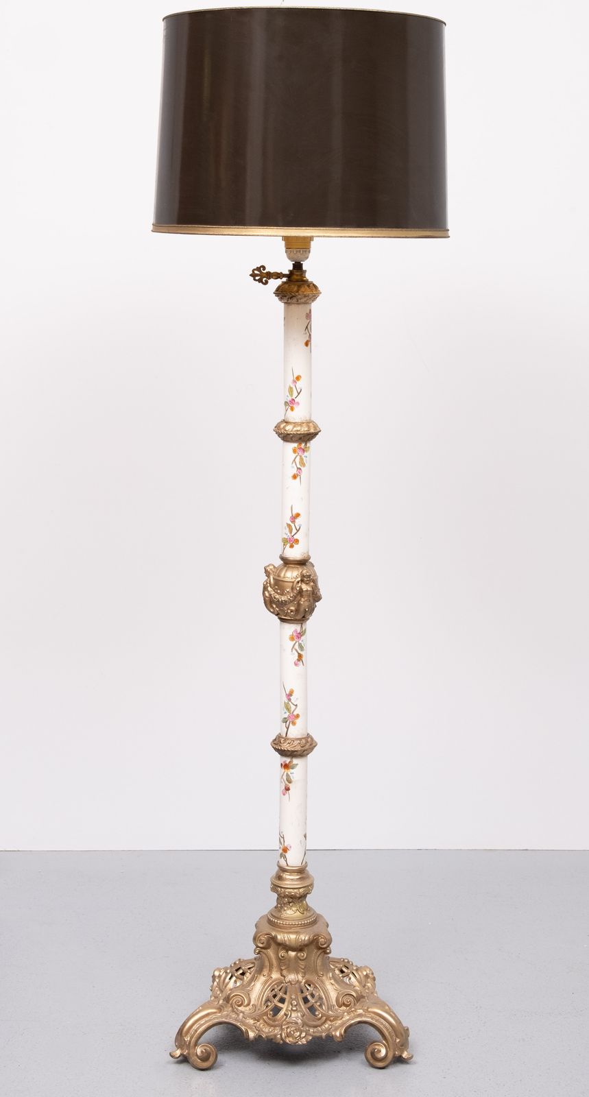 Zsolnay Porcelain Gilt Metal Porcelain Floor Lamp 1870s Hungarian photo for sale