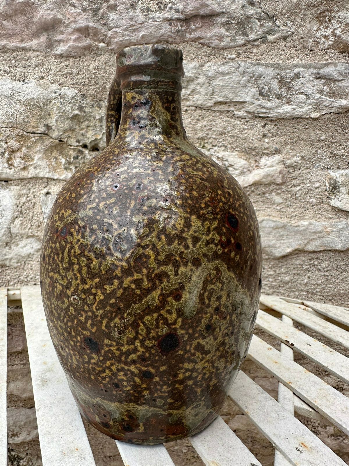 French Stoneware Pottery Vase, 1960's Ceramic Pot Bottle Laborne photo for sale