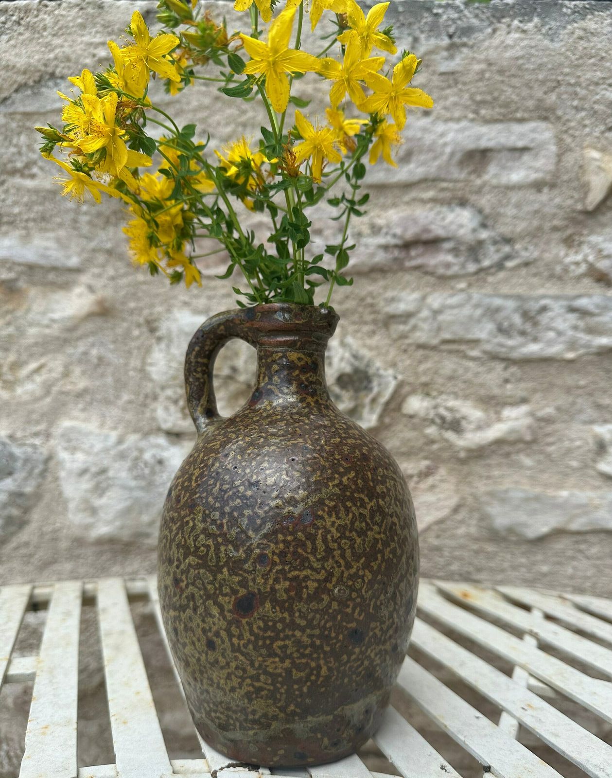 French Stoneware Pottery Vase, 1960's Ceramic Pot Bottle Laborne photo vintage