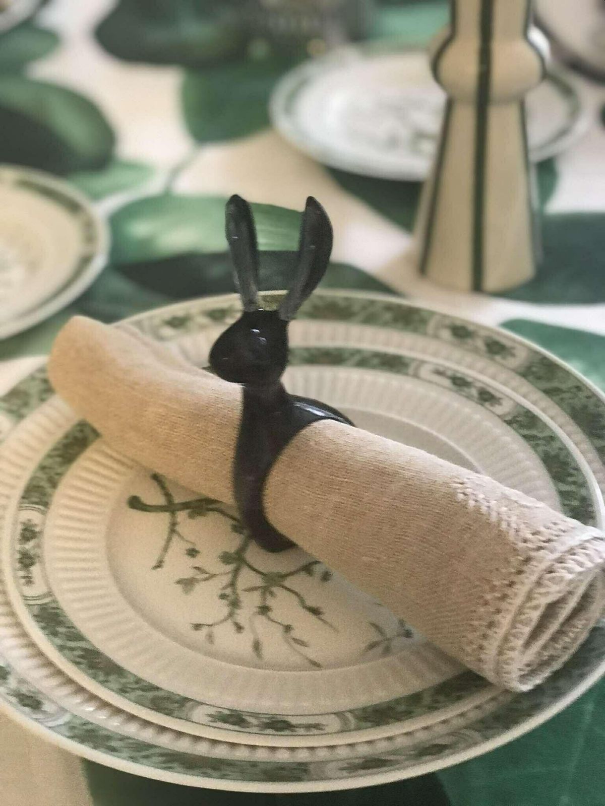 Napkin Ring Set 12 Acrylic Rabbit Gray Easter Decor Gift Animal Lover German Set, Retro Table Holders Hostess Gift For Best Friend photo Home Decor
