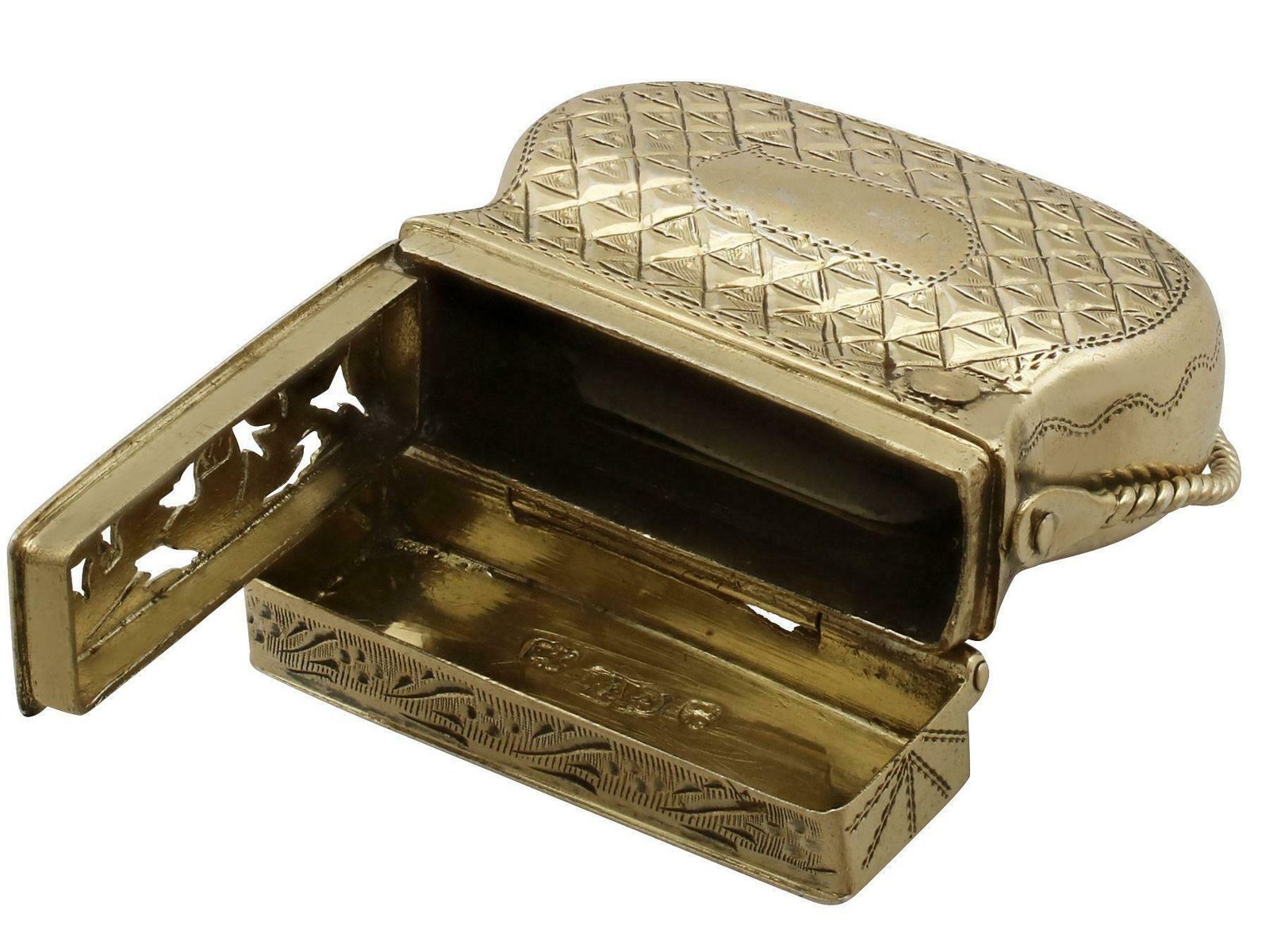 John Wilkinson Antique Sterling Silver Gilt Purse Vinaigrette photo vintage