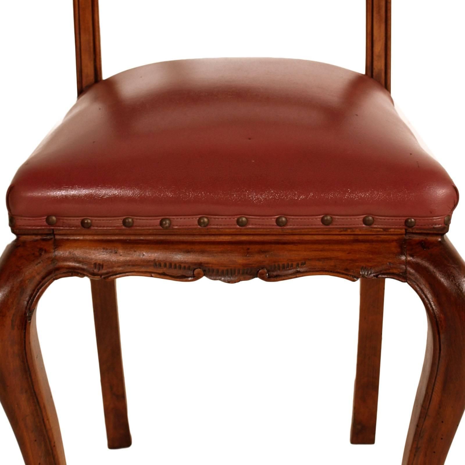 Age Art Nouveau Neoclassical Pair Of Chairs Hand Carved Walnut Leather Seat photo for sale