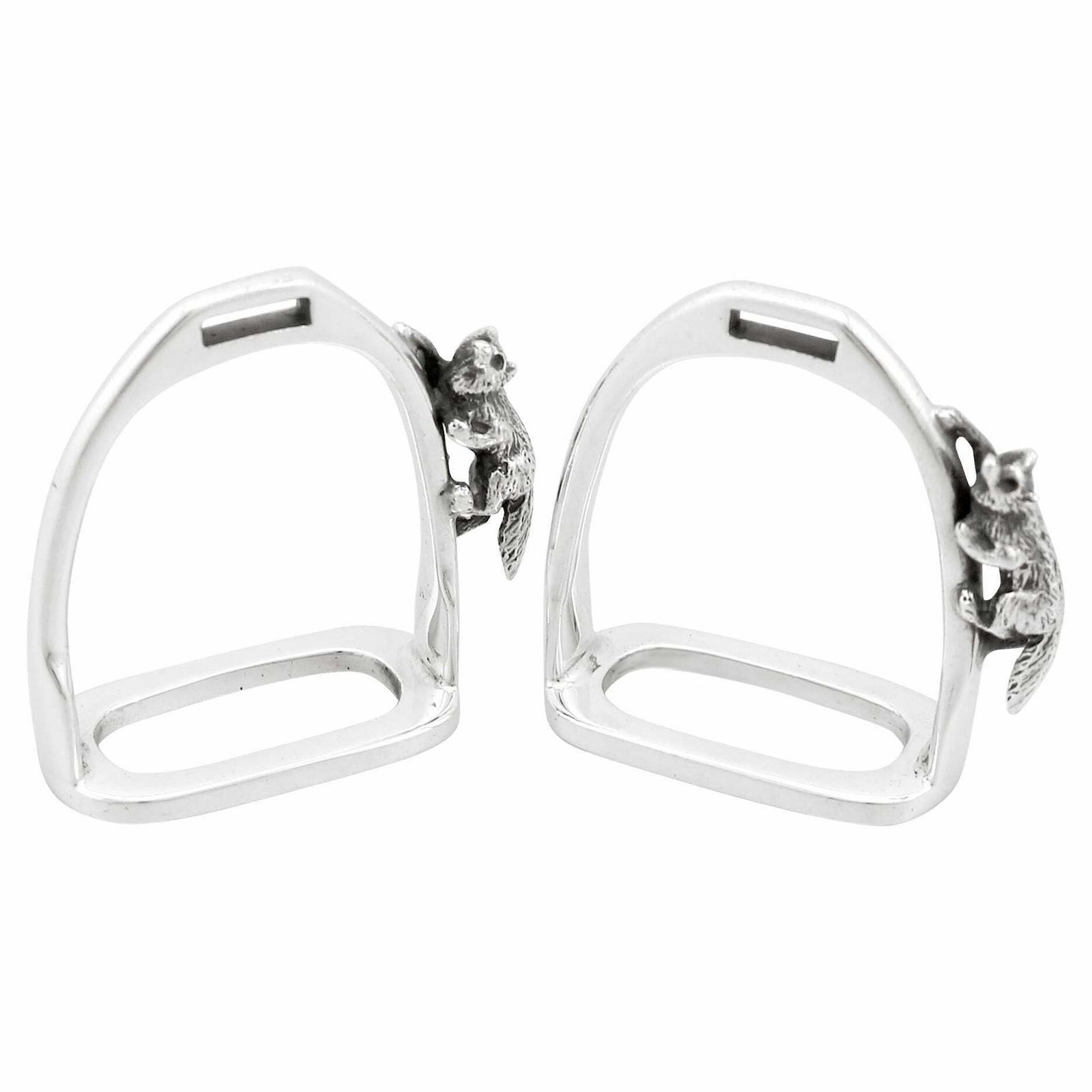 Vintage George VI Pair Of Sterling Silver Fox Equestrian Napkin Rings