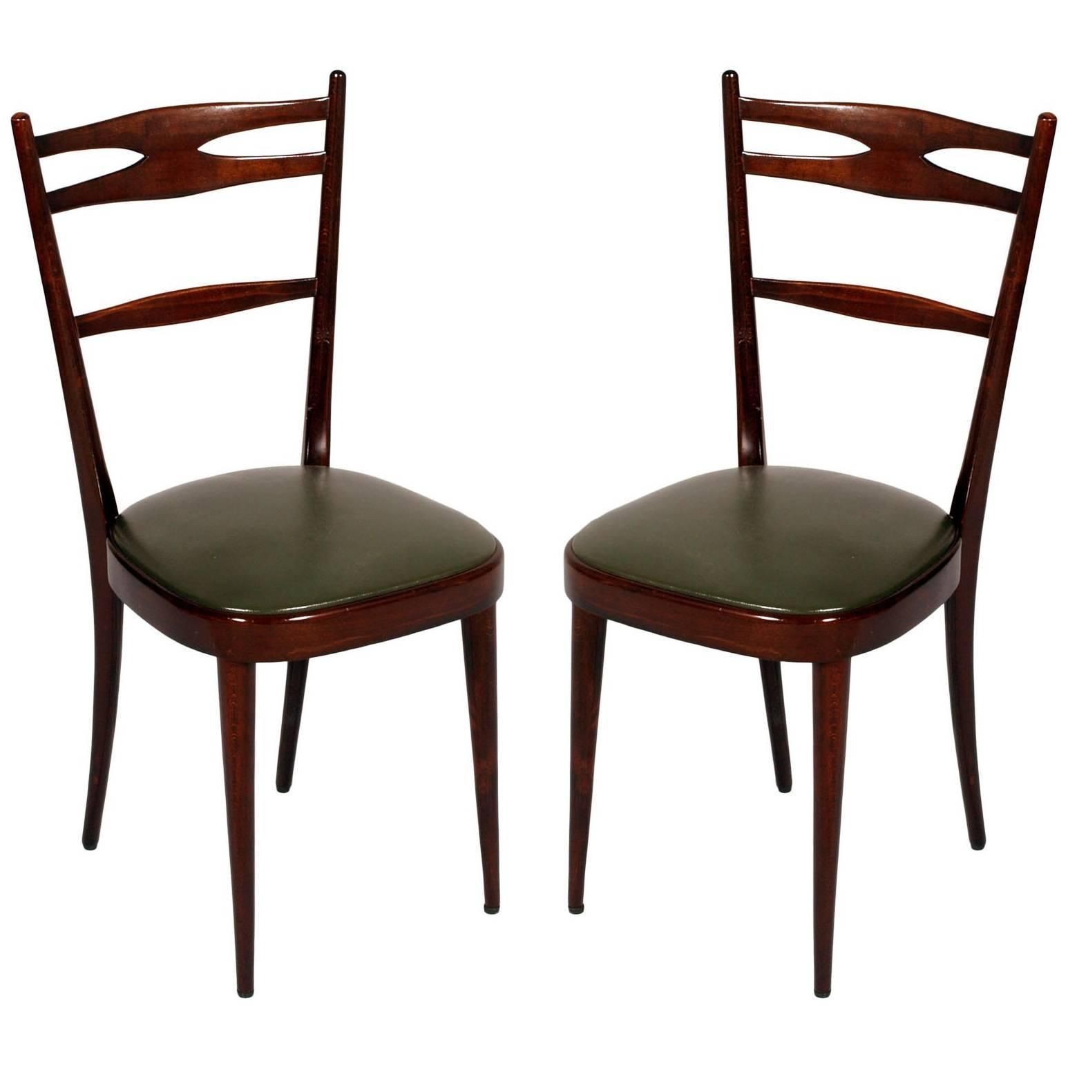 Italian 1950s Side Chairs Carlo Di Carli Attributed In Brown Walnut Wax Polished
