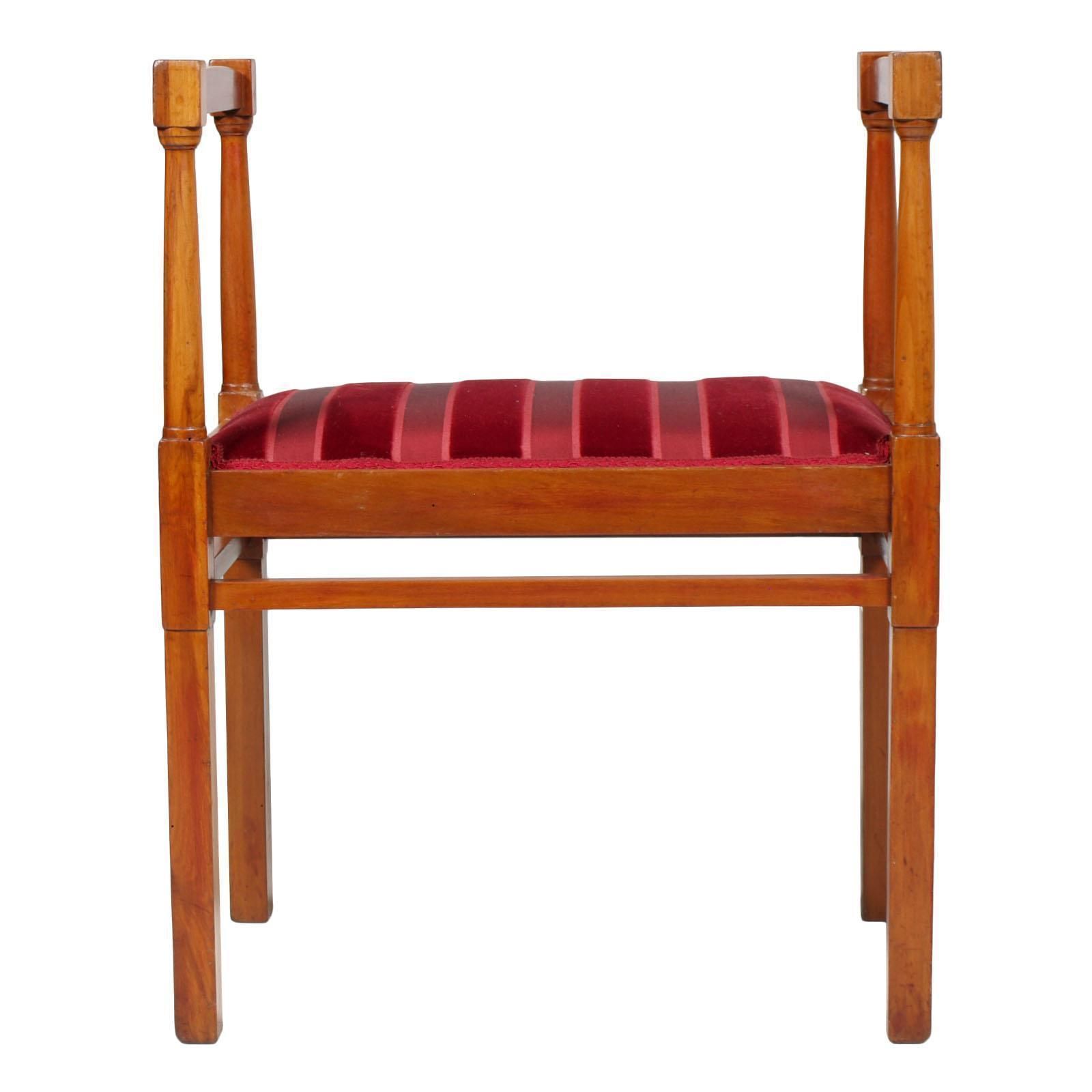 Italian Art Nouveau Side Chairs With Stool, Blond Walnut, Restored Wax Polished photo for sale