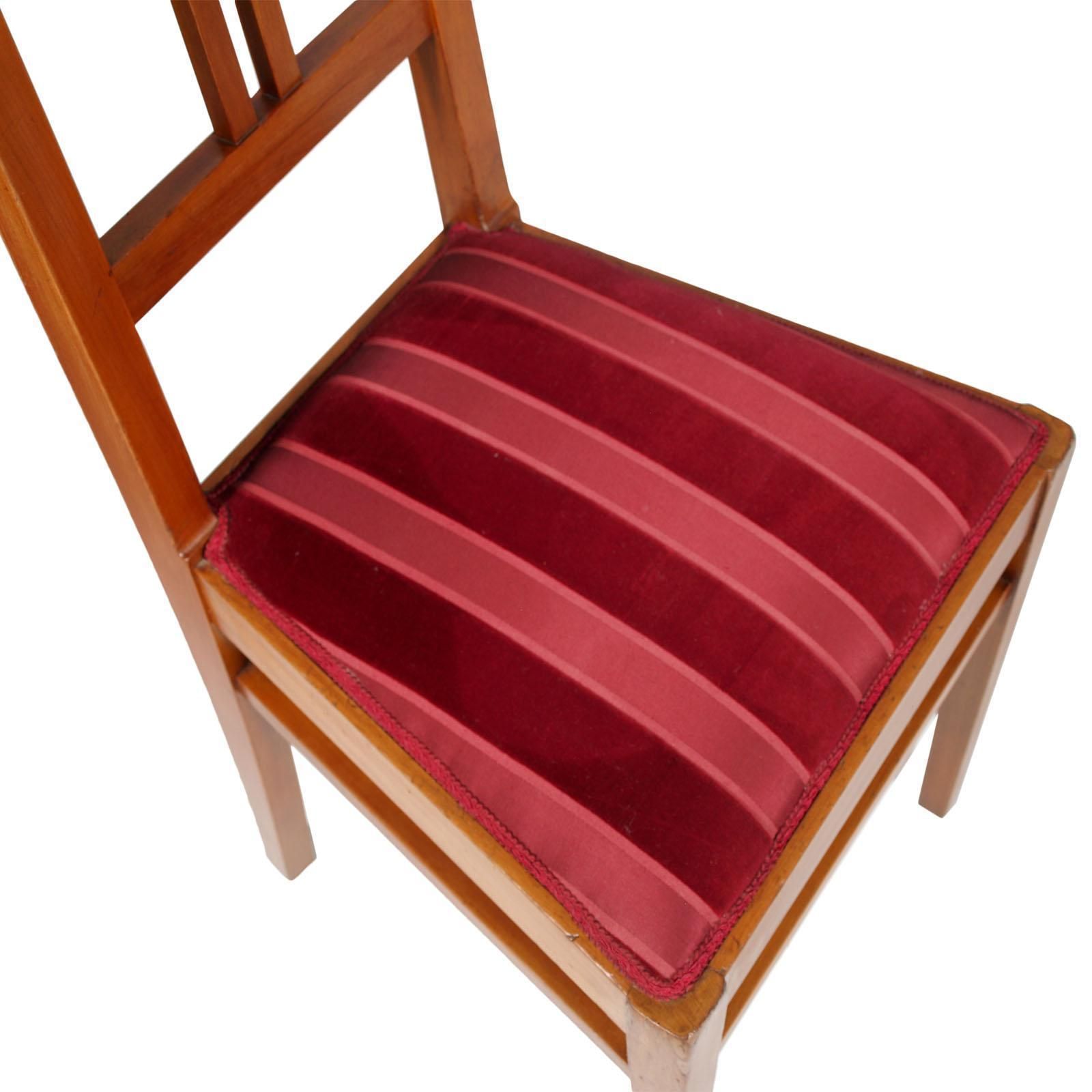 Italian Art Nouveau Side Chairs With Stool, Blond Walnut, Restored Wax Polished photo vinterior