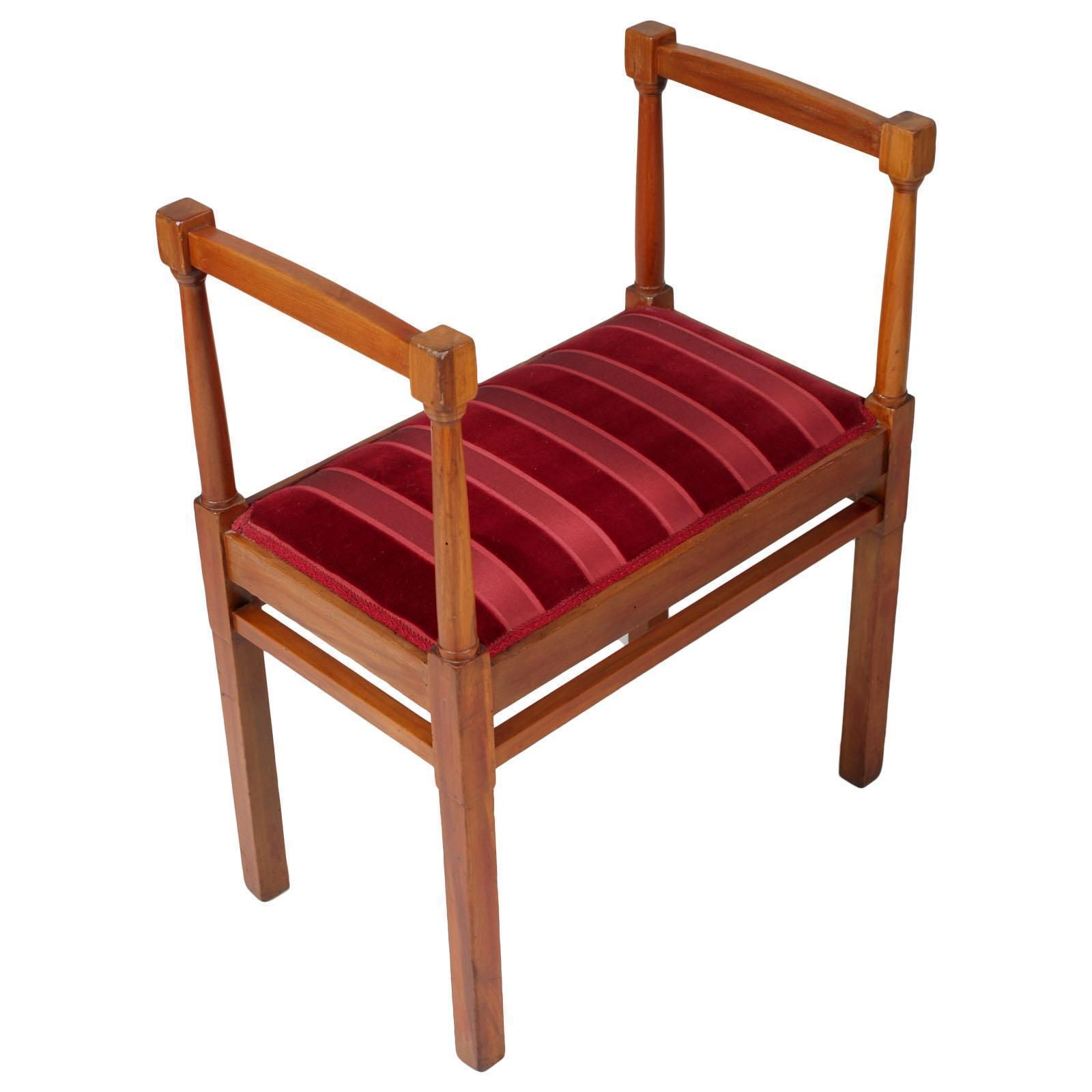 photo furniture Italian Art Nouveau Side Chairs With Stool, Blond Walnut, Restored Wax Polished