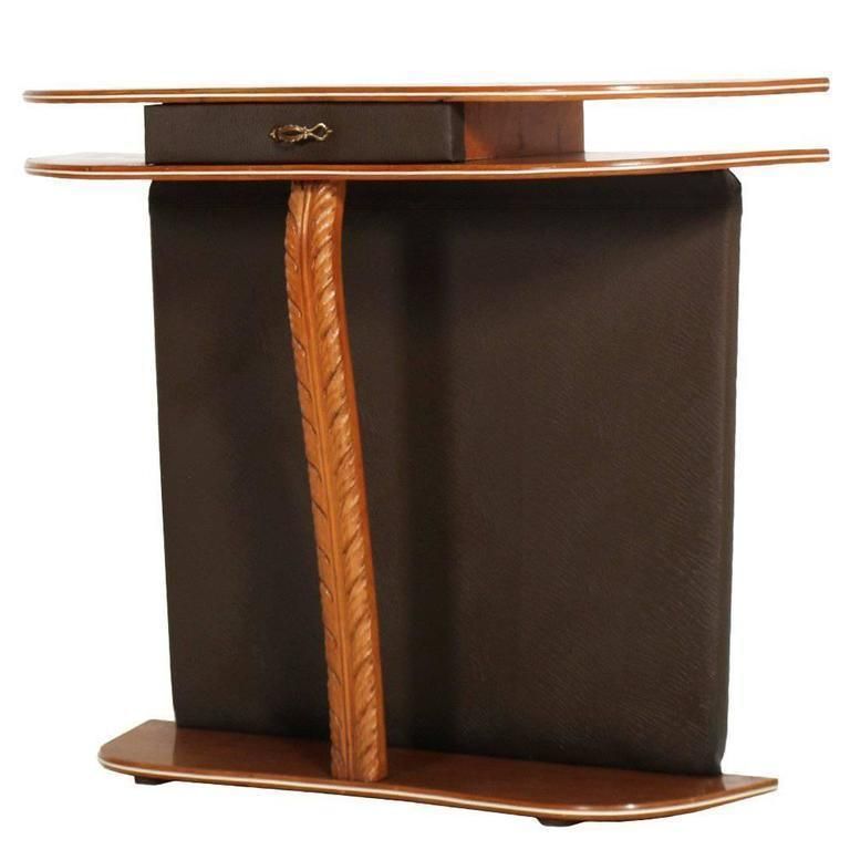 Mid Century Console Attributable To Ico Parisi In Cherrywood And Brown Leather