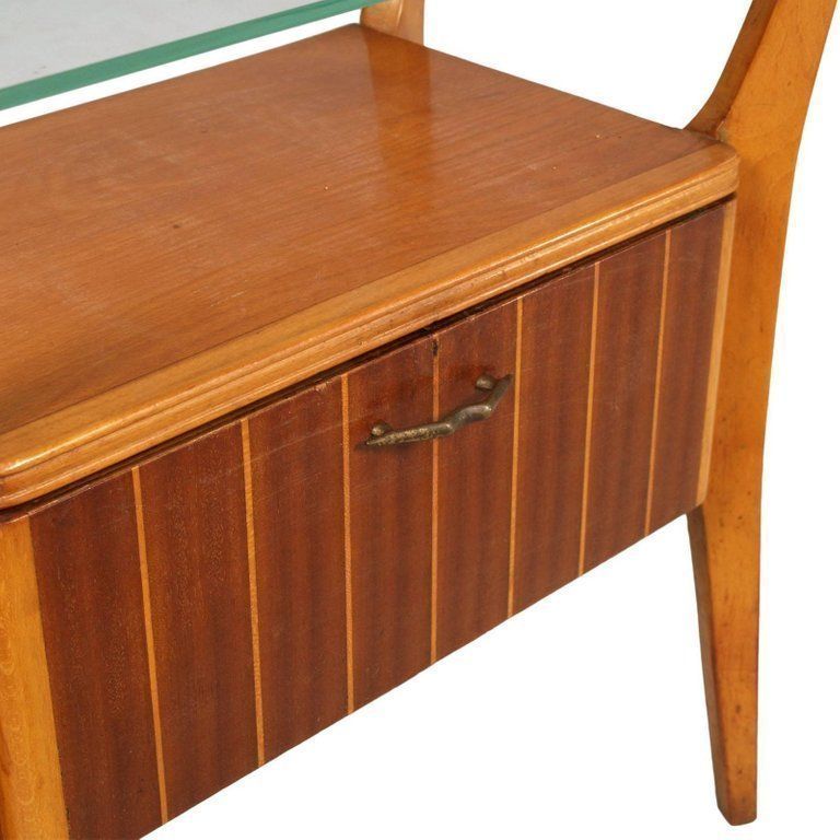 1940s Cantù Nightstand Table Gio Ponti Attributable In Walnut, Maple Crystal Top photo Furniture