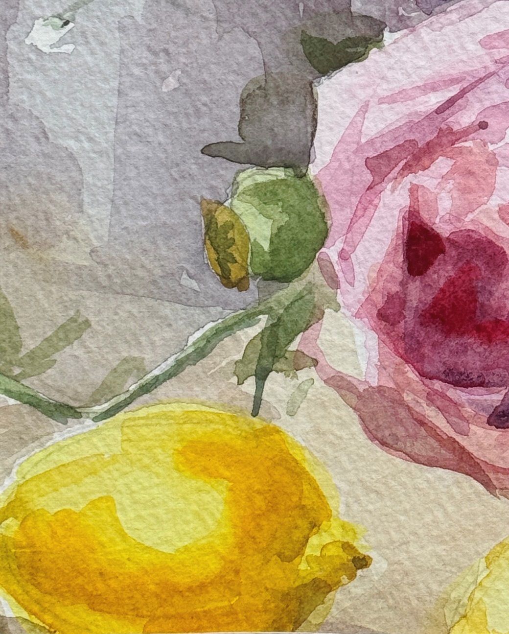 Original Mid Century Still Life Watercolour Painting  Rose And Lemons  Ena Pitfield  (1917 2012) photo furniture