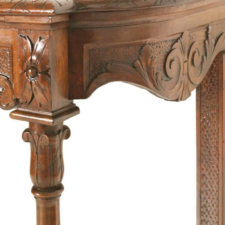 Venetian Umbertina Console Attributable Cadorin, Carved Walnut Brown Leather Top photo Furniture