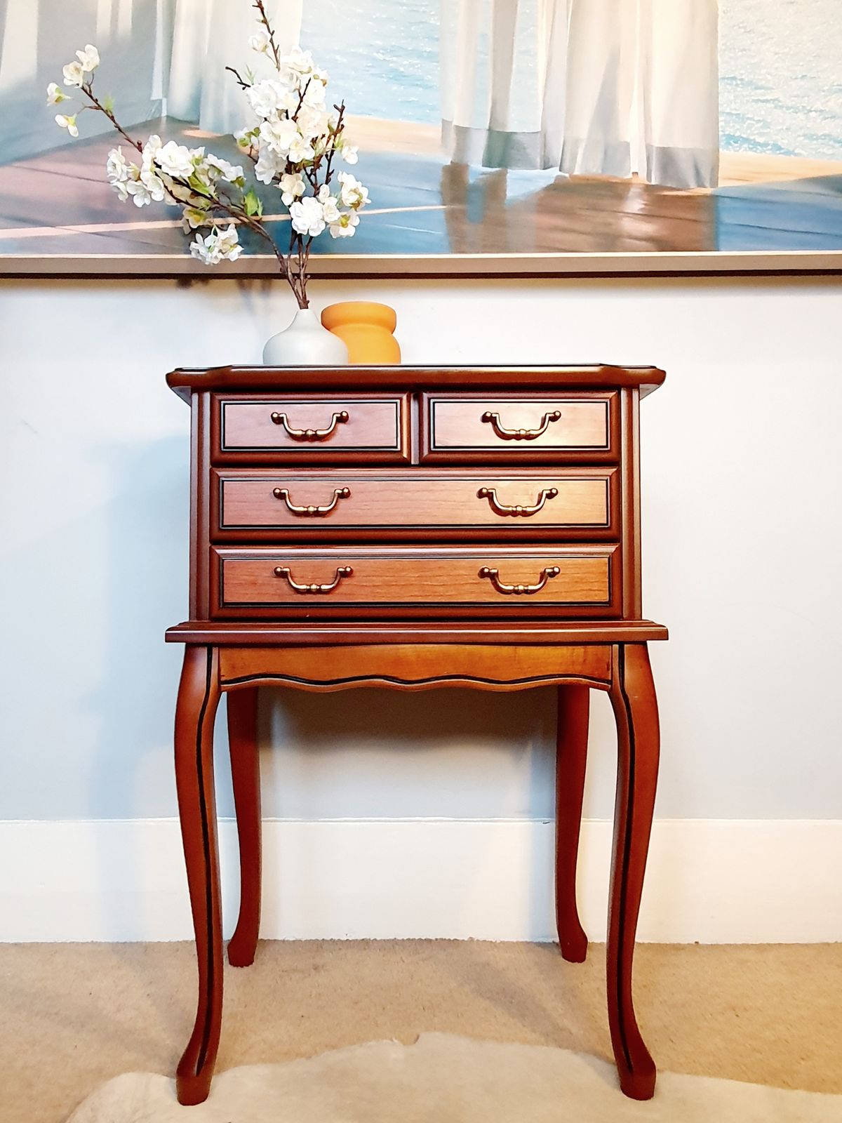 Queen Anne Style Reproduction Antique Chiffonier, Beside Or Side Table, With 4 Drawers. photo buy