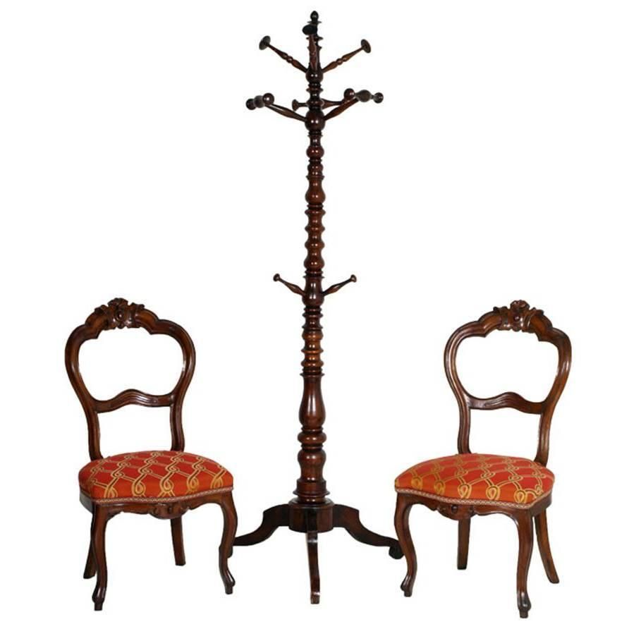 Mid 19th Century Entrance Side Chairs, Baroque Style Louis Philippe, In Walnut