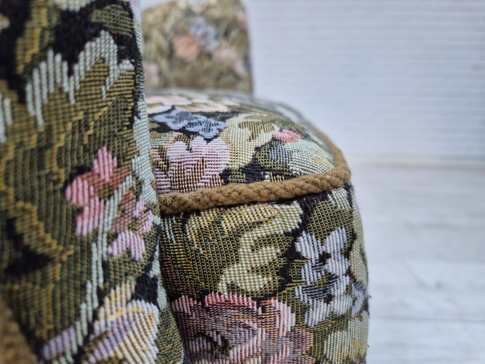 1970s, Danish Armchair, Reupholstered, Flowers Furniture Fabric. photo for sale