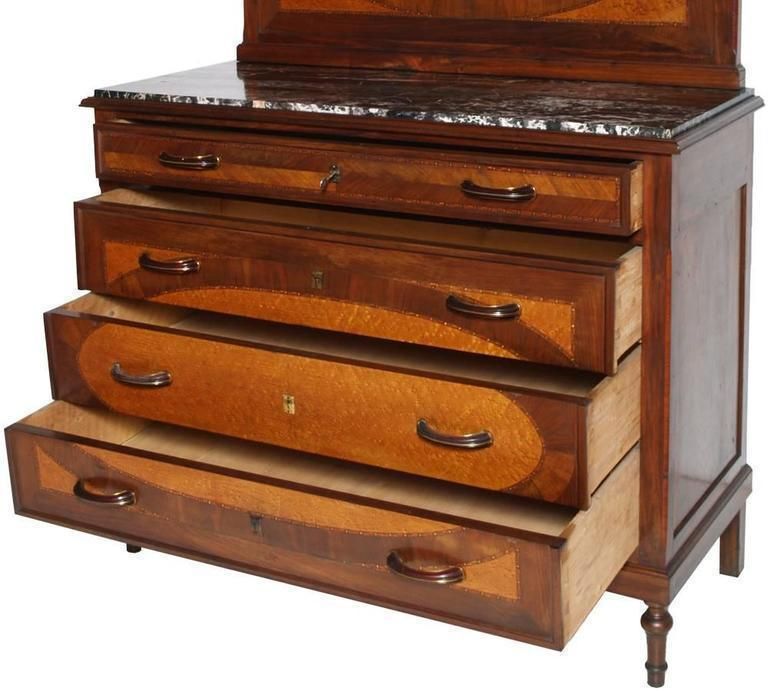 Antique Italian Pair Of Marble Top Bedside Tables And Chest Of Drawers photo for sale
