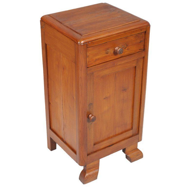 Art Deco Country Bedside Table Nightstand In Pine, Restored And Polished To Wax