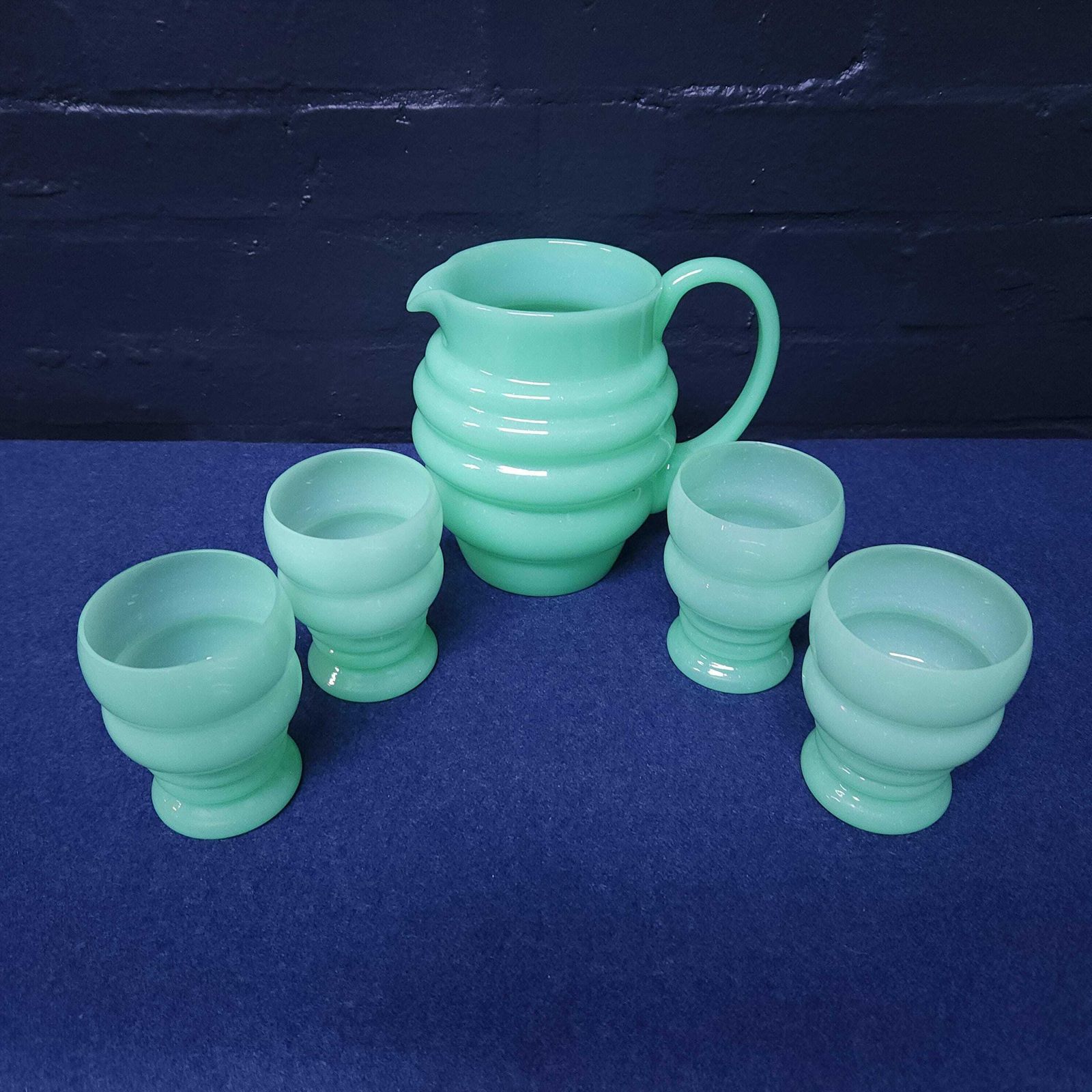 Jadeite Opaline Uranium Glass Lemonade Set, Jug And 4 Glasses